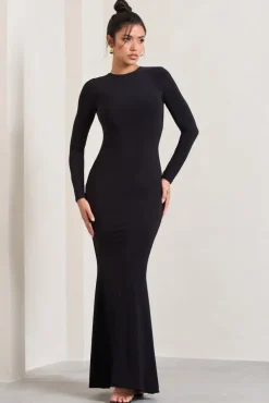Donna | Black Long-Sleeved Open-Back Maxi Dress