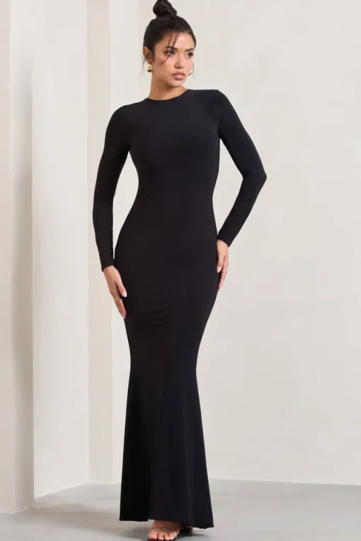 Donna | Black Long-Sleeved Open-Back Maxi Dress