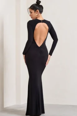 Donna | Black Long-Sleeved Open-Back Maxi Dress