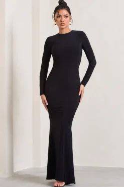 Donna | Black Long-Sleeved Open-Back Maxi Dress