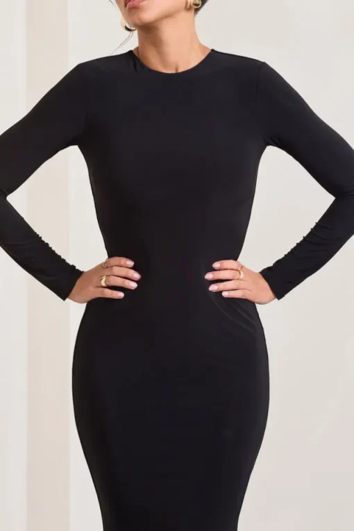 Donna | Black Long-Sleeved Open-Back Maxi Dress