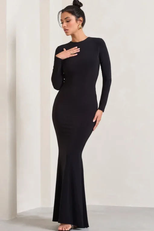 Donna | Black Long-Sleeved Open-Back Maxi Dress