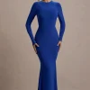 Donna | Cobalt Blue Long-Sleeved Open-Back Maxi Dress