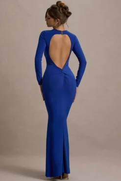 Donna | Cobalt Blue Long-Sleeved Open-Back Maxi Dress