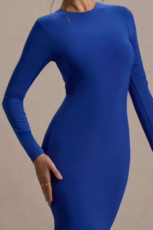 Donna | Cobalt Blue Long-Sleeved Open-Back Maxi Dress