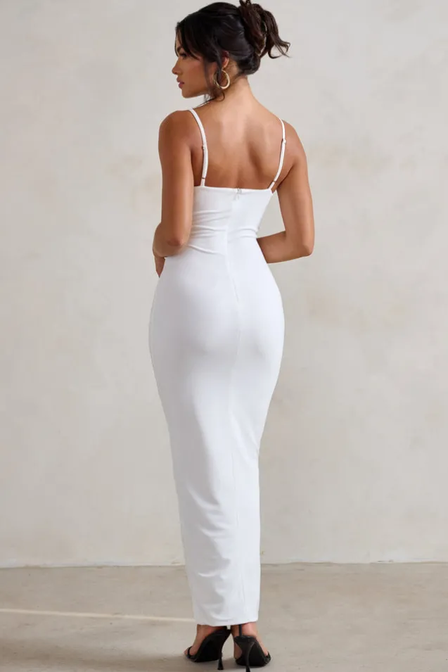 Dorothy | White Plunge V Neckline Ruffle Midi Dress