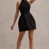 Dottie | Black High-Neck Mini Dress With Pleated Skirt