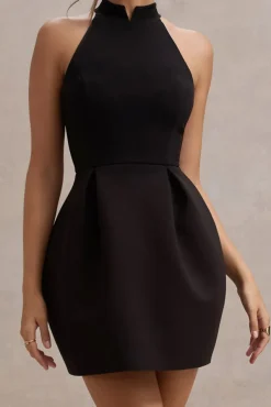Dottie | Black High-Neck Mini Dress With Pleated Skirt