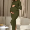 Dove | Moss Green Bodycon Long-Sleeve Maternity Maxi Dress