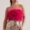 Dream Daze | Dark Pink Strapless Feather Crop Top