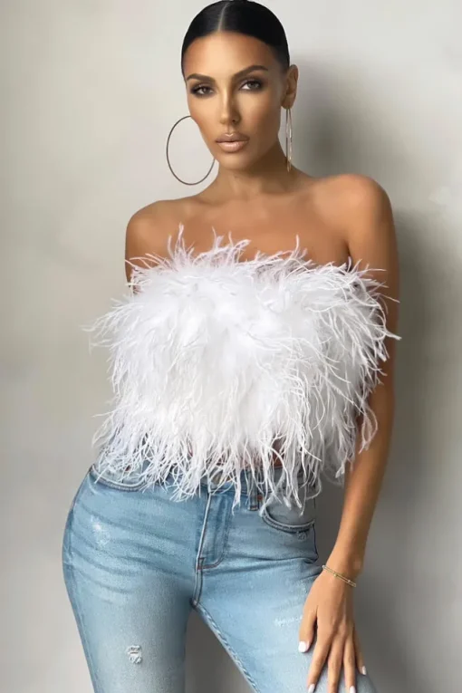 Dream Daze | White Feather Bandeau Crop Top