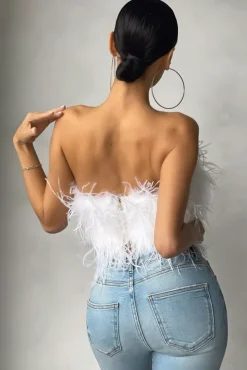 Dream Daze | White Feather Bandeau Crop Top
