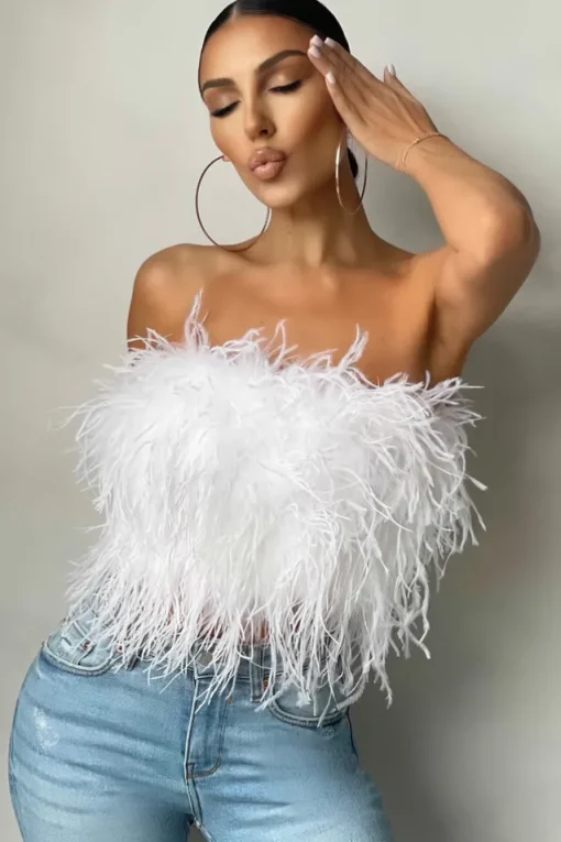 Dream Daze | White Feather Bandeau Crop Top
