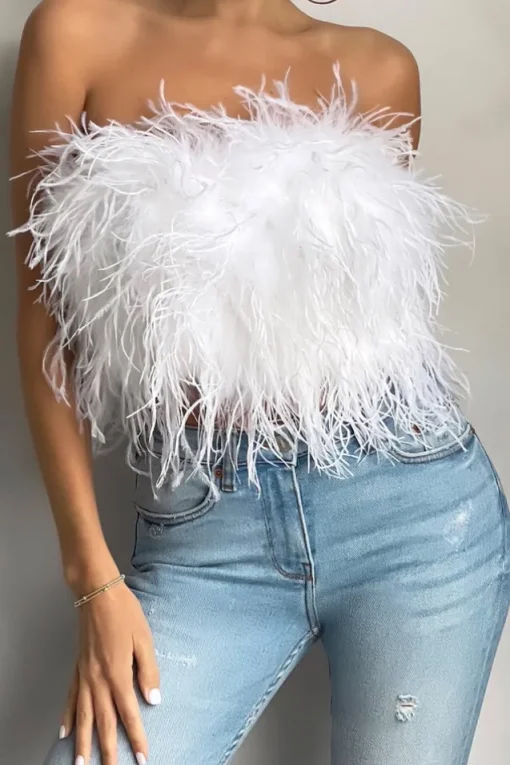 Dream Daze | White Feather Bandeau Crop Top