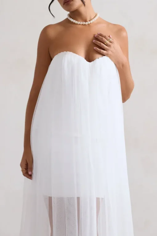 Dreamland | Ivory Sweetheart Corset Mini Dress With Tulle Overlay