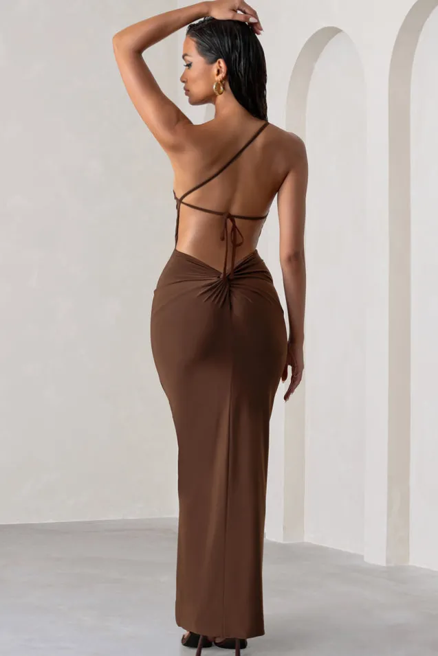 Dressing Up | Chocolate Brown One Shoulder Maxi Dress With Open Back Detail