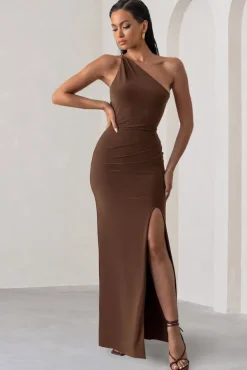 Dressing Up | Chocolate Brown One Shoulder Maxi Dress With Open Back Detail