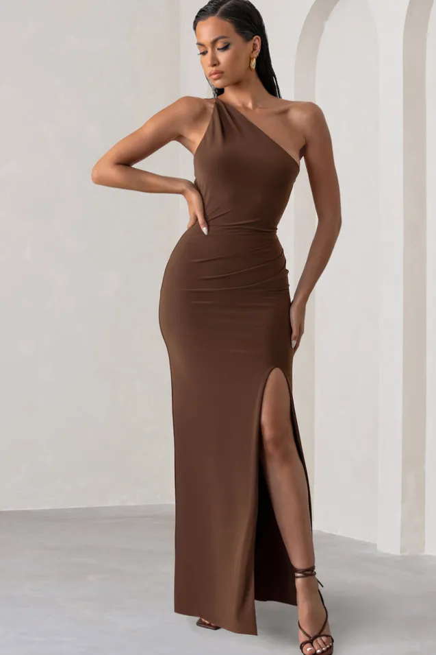 Dressing Up | Chocolate Brown One Shoulder Maxi Dress With Open Back Detail