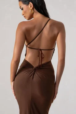 Dressing Up | Chocolate Brown One Shoulder Maxi Dress With Open Back Detail