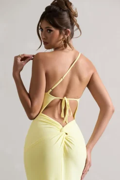 Dressing Up | Lemon One Shoulder Maxi Dress With Open Back Detail