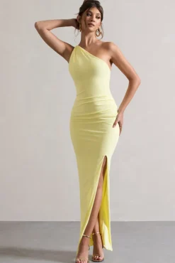 Dressing Up | Lemon One Shoulder Maxi Dress With Open Back Detail