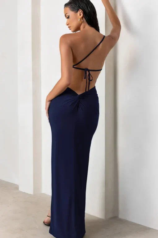 Dressing Up | Navy One Shoulder Maxi Dress With Open Back Detail