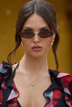 Drew | Otra Black Metal Thin Rectangular Sunglasses