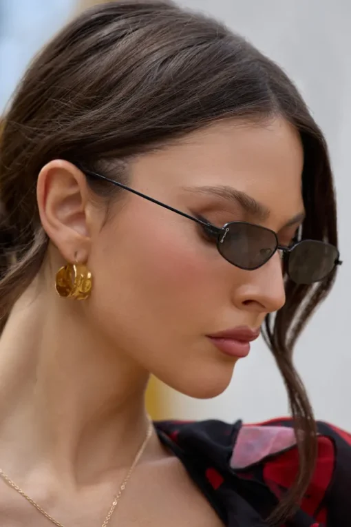 Drew | Otra Black Metal Thin Rectangular Sunglasses