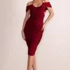 Dulcie | Burgundy Halter Neck Cut Out Ruched Midi Dress