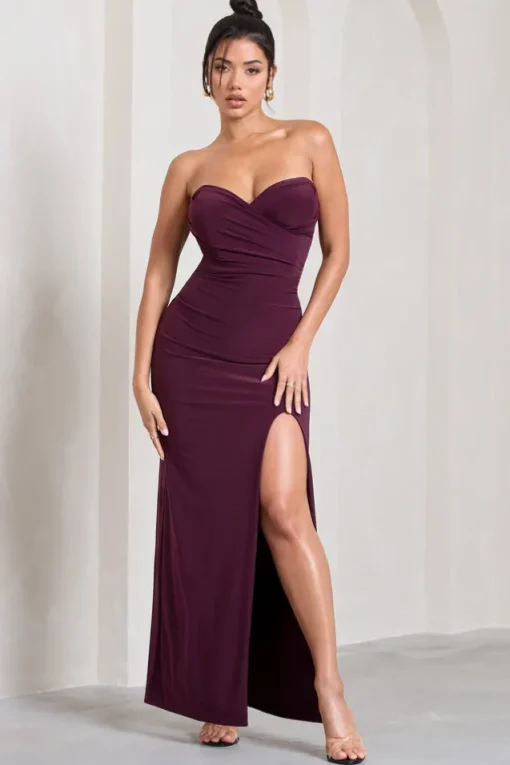 Dynamite | Burgundy Pleated Bodice Split Maxi Dress