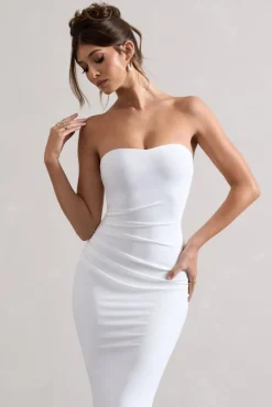 East End | White Strapless Gathered Midi Dress