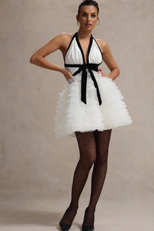 Eclair | Black u0026 White Plunge-Neck Mini Dress With Tulle Skirt