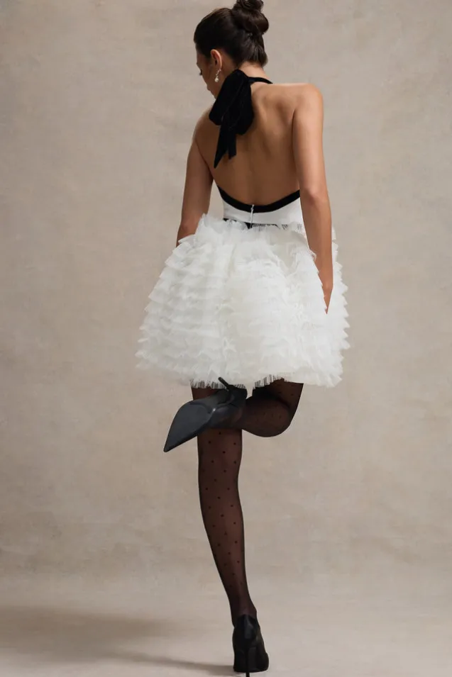 Eclair | Black u0026 White Plunge-Neck Mini Dress With Tulle Skirt