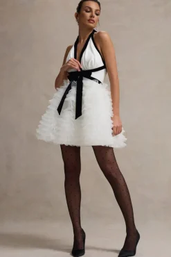 Eclair | Black u0026 White Plunge-Neck Mini Dress With Tulle Skirt