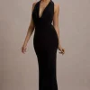 Edessa | Black Plunge-Neck Maxi Dress