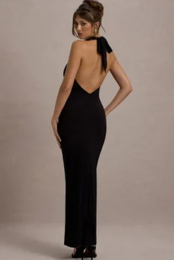 Edessa | Black Plunge-Neck Maxi Dress