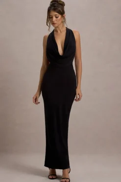 Edessa | Black Plunge-Neck Maxi Dress