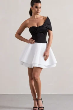 Effie | Black u0026 White Twisted Bardot Skater Mini Dress