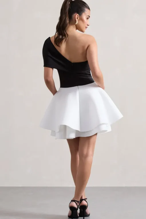 Effie | Black u0026 White Twisted Bardot Skater Mini Dress