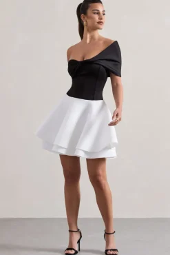 Effie | Black u0026 White Twisted Bardot Skater Mini Dress