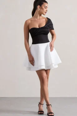 Effie | Black u0026 White Twisted Bardot Skater Mini Dress