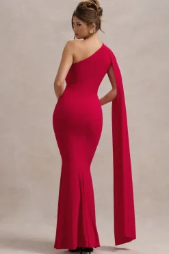 Elaina | Red Asymmetric Knot Maxi Dress With Sash