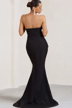 Elene | Black Pleated Split Fishtail Maxi Dress