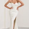 Elene | White Pleated Split Fishtail Maxi Dress