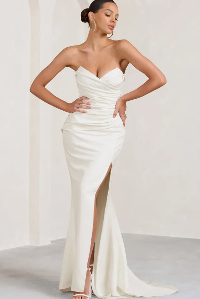 Elene | White Pleated Split Fishtail Maxi Dress