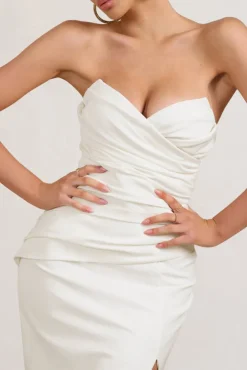 Elene | White Pleated Split Fishtail Maxi Dress