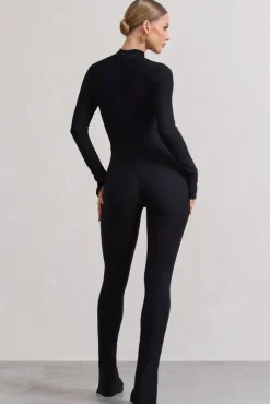 Elevated | Black High-Neck Slim-Leg Jumpsuit With Long Sleeves