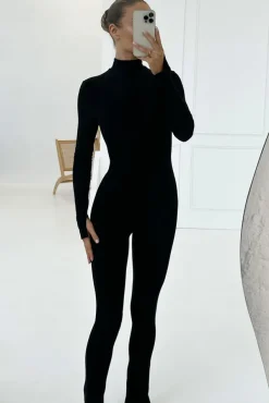 Elevated | Black High-Neck Slim-Leg Jumpsuit With Long Sleeves