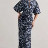 Elidy | Animal Print Ruched Flutter-Sleeve Cut-Out Maxi Dress