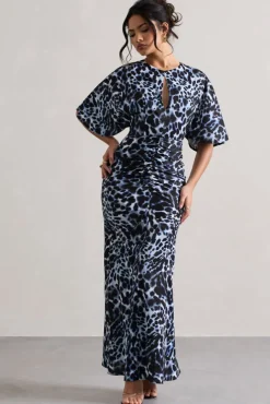 Elidy | Animal Print Ruched Flutter-Sleeve Cut-Out Maxi Dress